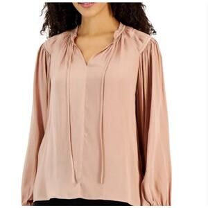 Joie Women's Blush Pink Silky Tie Neckline Ruffle Blouse Size XXS